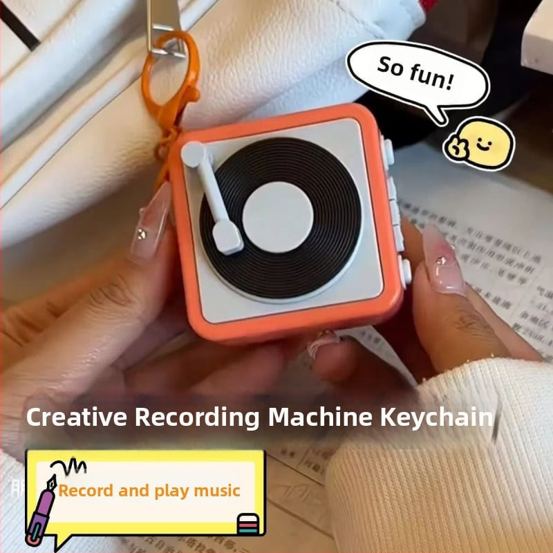 Mini retro gramofono muzikos dėžutė – plastikas, raktų pakabukas, šiuolaikiškas minimalistinis dizainas, dovana