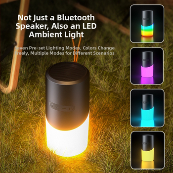 Boxă Bluetooth fără fir cu lumină RGB, difuzor portabil pentru exterior, cu conectare TWS și slot pentru card — Bluetooth 5.3, 5W, rază 10 m, 60 Hz–15 kHz, SNR ≥85 dB, baterie încorporată 500–800 mAh