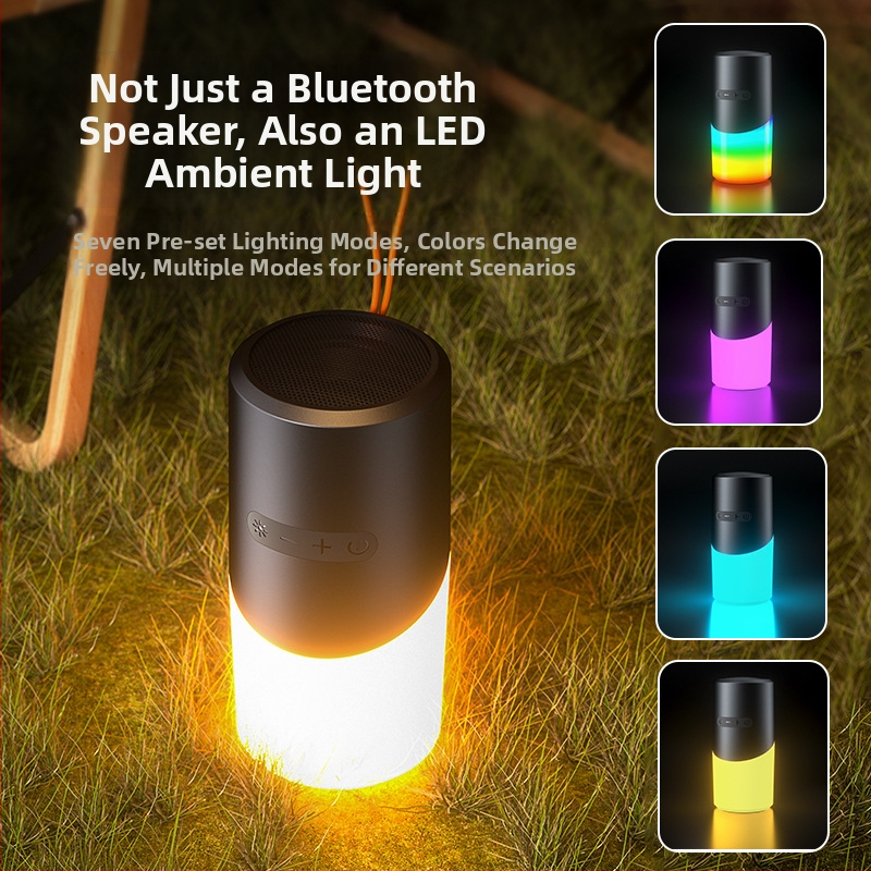 Boxă Bluetooth fără fir cu lumină RGB, difuzor portabil pentru exterior, cu conectare TWS și slot pentru card — Bluetooth 5.3, 5W, rază 10 m, 60 Hz–15 kHz, SNR ≥85 dB, baterie încorporată 500–800 mAh