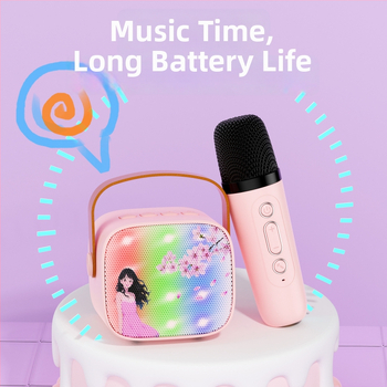 „Bluetooth“ karaoke mikrofonas garsiakalbis su įdiegtu akumuliatoriumiu, 5W galia, Bluetooth 5.3, 100 Hz–20 kHz dažnių atsakas, SNR ≥70 dB