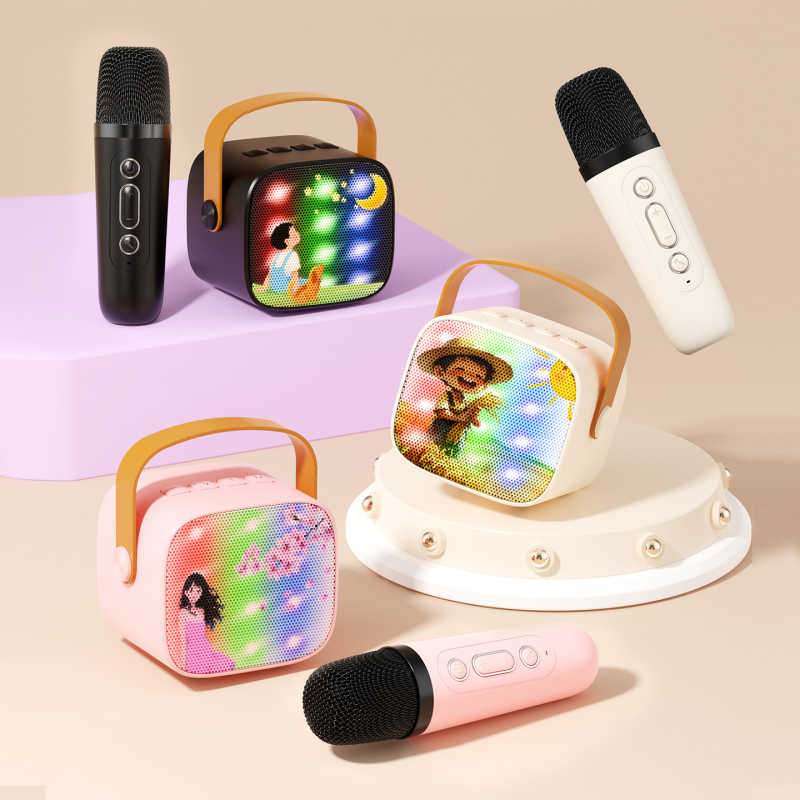 „Bluetooth“ karaoke mikrofonas garsiakalbis su įdiegtu akumuliatoriumiu, 5W galia, Bluetooth 5.3, 100 Hz–20 kHz dažnių atsakas, SNR ≥70 dB