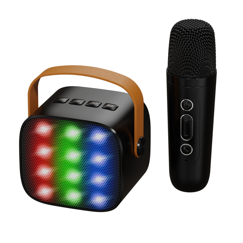 „Bluetooth“ karaoke mikrofonas garsiakalbis su įdiegtu akumuliatoriumiu, 5W galia, Bluetooth 5.3, 100 Hz–20 kHz dažnių atsakas, SNR ≥70 dB