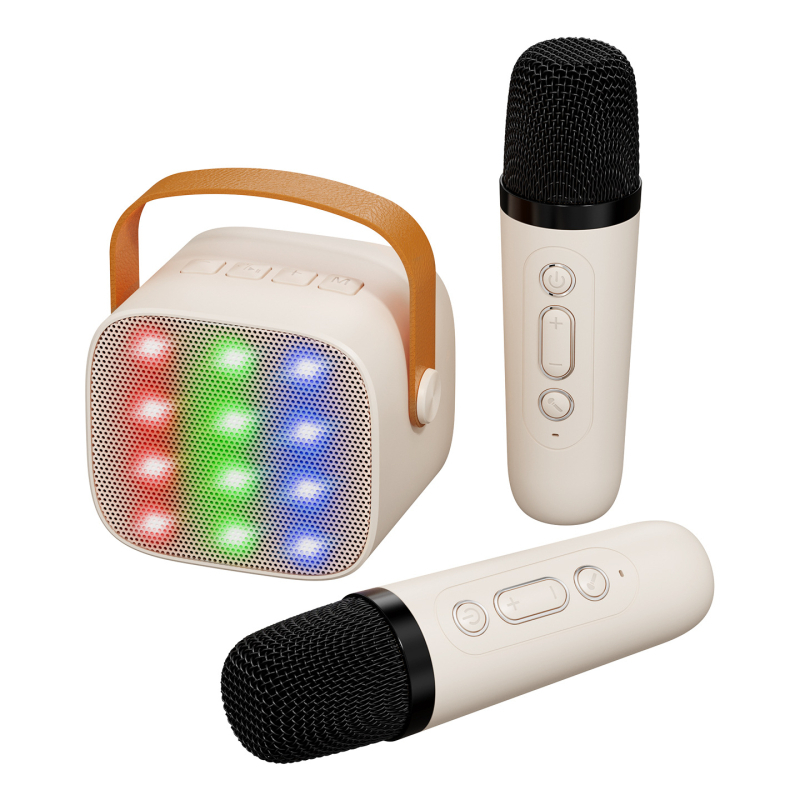 „Bluetooth“ karaoke mikrofonas garsiakalbis su įdiegtu akumuliatoriumiu, 5W galia, Bluetooth 5.3, 100 Hz–20 kHz dažnių atsakas, SNR ≥70 dB