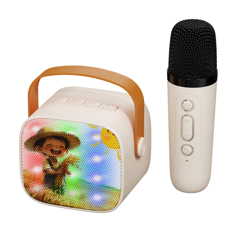 „Bluetooth“ karaoke mikrofonas garsiakalbis su įdiegtu akumuliatoriumiu, 5W galia, Bluetooth 5.3, 100 Hz–20 kHz dažnių atsakas, SNR ≥70 dB