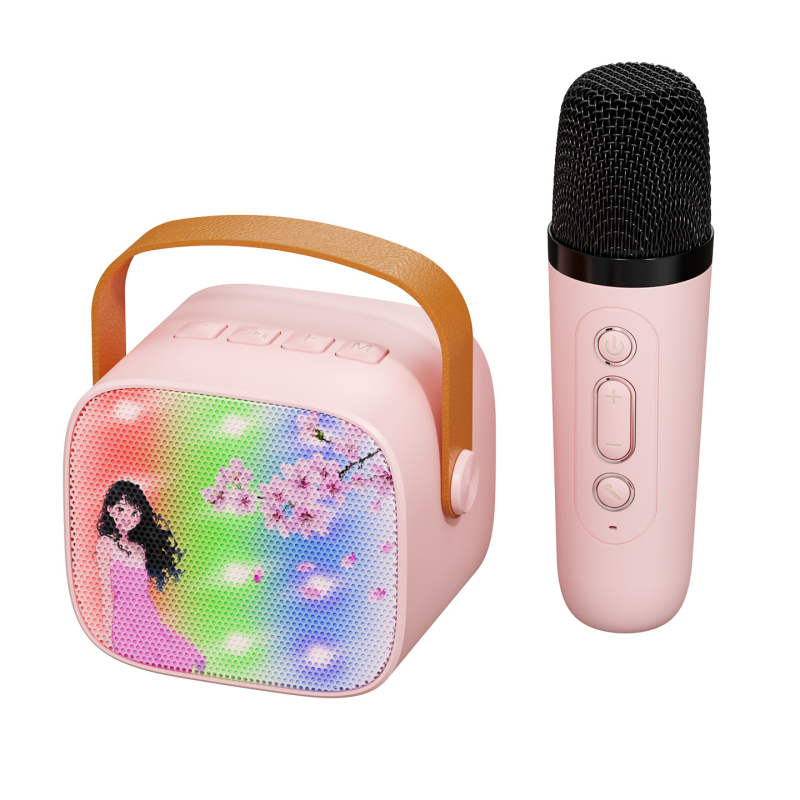 „Bluetooth“ karaoke mikrofonas garsiakalbis su įdiegtu akumuliatoriumiu, 5W galia, Bluetooth 5.3, 100 Hz–20 kHz dažnių atsakas, SNR ≥70 dB