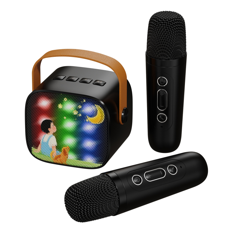 „Bluetooth“ karaoke mikrofonas garsiakalbis su įdiegtu akumuliatoriumiu, 5W galia, Bluetooth 5.3, 100 Hz–20 kHz dažnių atsakas, SNR ≥70 dB