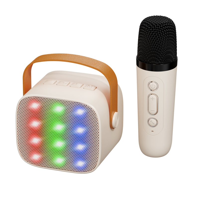 „Bluetooth“ karaoke mikrofonas garsiakalbis su įdiegtu akumuliatoriumiu, 5W galia, Bluetooth 5.3, 100 Hz–20 kHz dažnių atsakas, SNR ≥70 dB