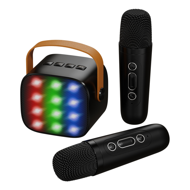 „Bluetooth“ karaoke mikrofonas garsiakalbis su įdiegtu akumuliatoriumiu, 5W galia, Bluetooth 5.3, 100 Hz–20 kHz dažnių atsakas, SNR ≥70 dB