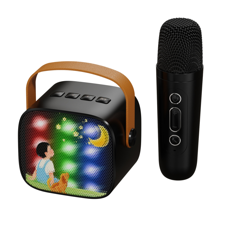 „Bluetooth“ karaoke mikrofonas garsiakalbis su įdiegtu akumuliatoriumiu, 5W galia, Bluetooth 5.3, 100 Hz–20 kHz dažnių atsakas, SNR ≥70 dB