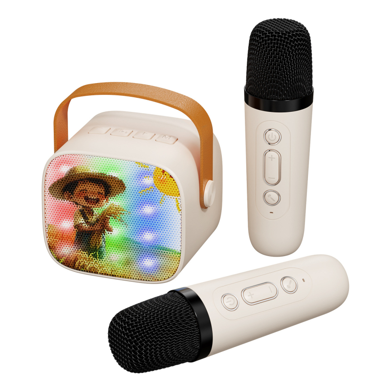 „Bluetooth“ karaoke mikrofonas garsiakalbis su įdiegtu akumuliatoriumiu, 5W galia, Bluetooth 5.3, 100 Hz–20 kHz dažnių atsakas, SNR ≥70 dB