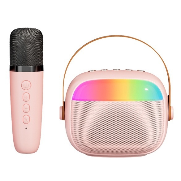Vaikams skirtas Bluetooth karaoke garsiakalbis su mikrofonu, kompakti bevielis garsiakalbis, Bluetooth 5.3, 5W, dažnis 100 Hz–20 kHz, įmontuota baterija 800–1000 mAh, veikimo atstumas 5 m