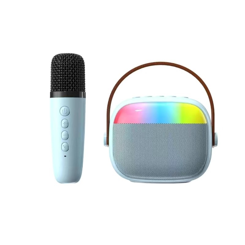 Vaikams skirtas Bluetooth karaoke garsiakalbis su mikrofonu, kompakti bevielis garsiakalbis, Bluetooth 5.3, 5W, dažnis 100 Hz–20 kHz, įmontuota baterija 800–1000 mAh, veikimo atstumas 5 m