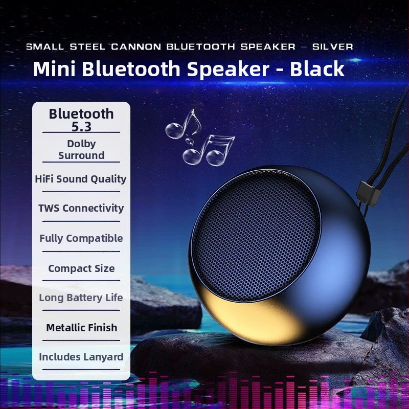 Kompakti Bluetooth garsiakalbis su siurbimo kilpeli – aukštas garso lygi, gilus basas, Bluetooth 5.3, įmontuota baterija 300–500 mAh, 5W, dažnių diapazonas 100 Hz–20 kHz, veikimo nuotolis 10 m