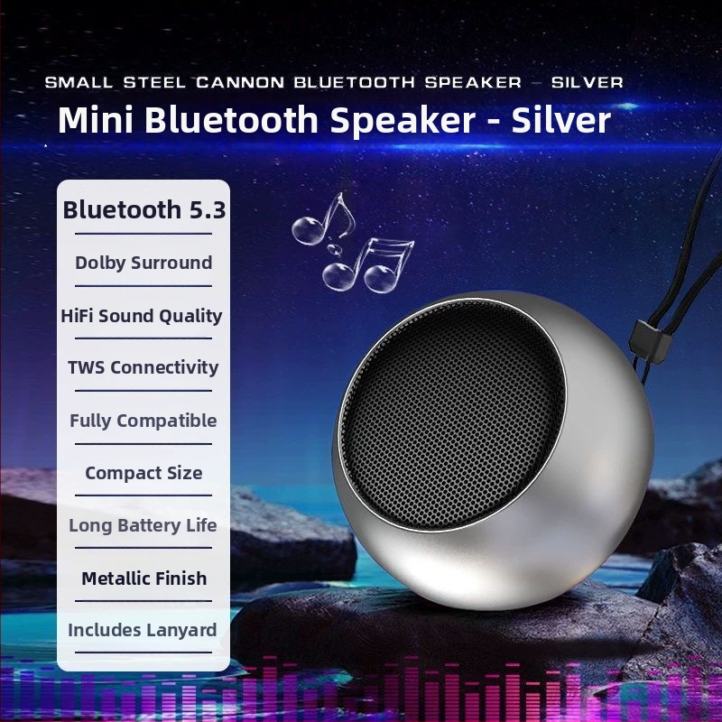 Kompakti Bluetooth garsiakalbis su siurbimo kilpeli – aukštas garso lygi, gilus basas, Bluetooth 5.3, įmontuota baterija 300–500 mAh, 5W, dažnių diapazonas 100 Hz–20 kHz, veikimo nuotolis 10 m