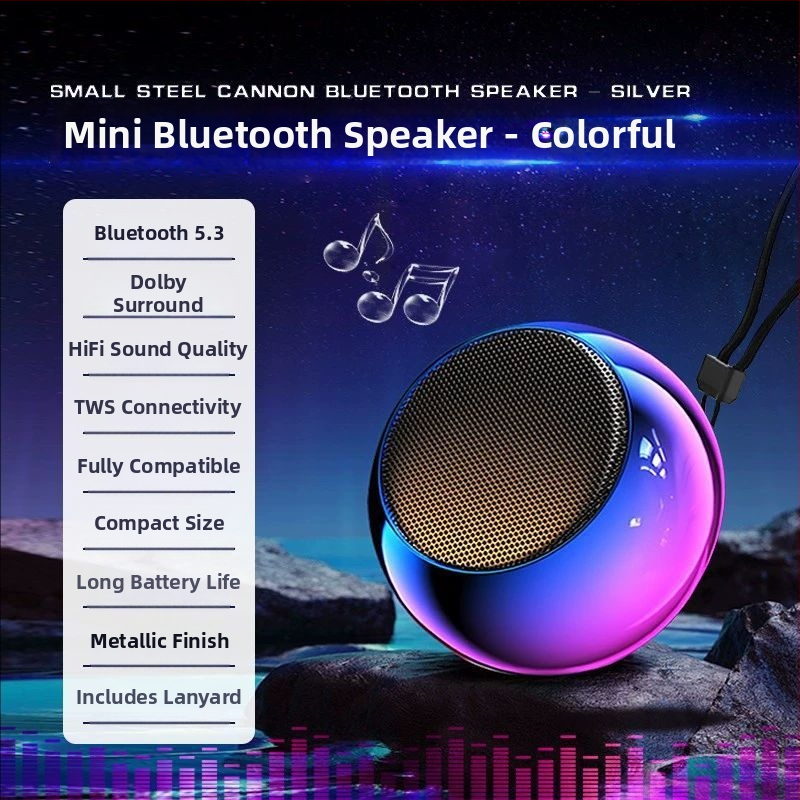 Kompakti Bluetooth garsiakalbis su siurbimo kilpeli – aukštas garso lygi, gilus basas, Bluetooth 5.3, įmontuota baterija 300–500 mAh, 5W, dažnių diapazonas 100 Hz–20 kHz, veikimo nuotolis 10 m