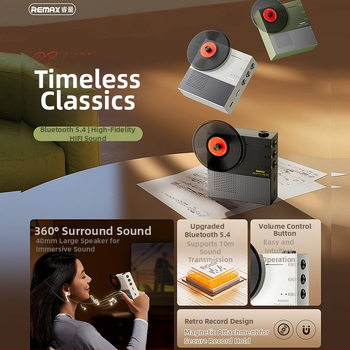 Retro Bluetooth stalinis garsiakalbis su įmontuota 1000–1200mAh baterija, 5W išvestis, dažnių atsakas 30Hz–15kHz, veiksmo diapazonas 10 m