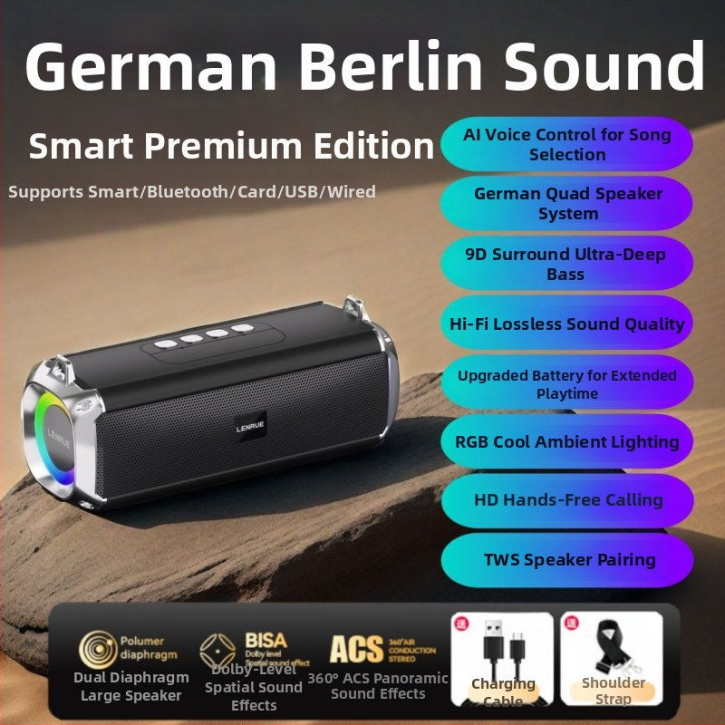 Bluetooth stereo garsiakalbis su dviems draiveriais, galingas bosas; 10W galia, Bluetooth 5.3, 1000-1200mAh baterija, IPX3 atsparumas vandeniui, dažnio diapazonas 100Hz-20kHz