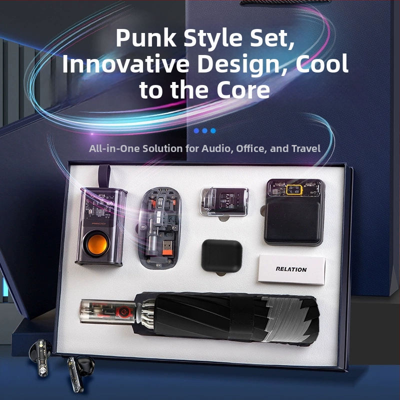 Verslo dovanų rinkinys: Mecha Punk stiliaus Power Bank ir Bluetooth garsiakalbis su metaliniu korpusu, lengvas prabangos įspūdis