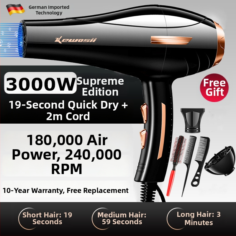 Plaukų džiovintuvas su DC varikliu, 2500W, 3 greičiai, šaltas/karštas oras, viena antgalė