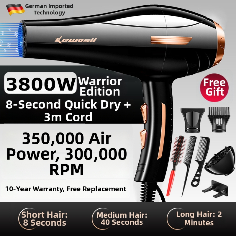 Plaukų džiovintuvas su DC varikliu, 2500W, 3 greičiai, šaltas/karštas oras, viena antgalė