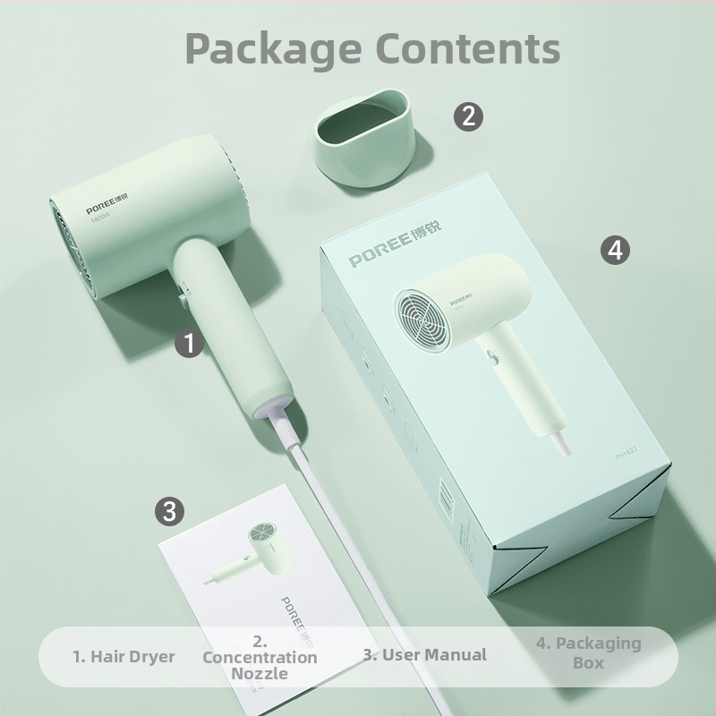 Borui plaukų džiovintuvas PH1627/PH1628, 1800W, bešepetėlinis DC variklis, 220V, ABS korpusas