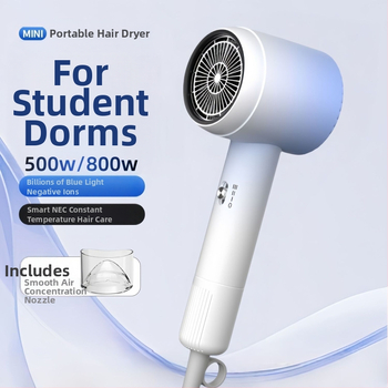 Guļamistabas matu fēns — 800W, DC motori, 220V, 3 ātrumi gaisa plūdumā, vienu difuzora uzgalis