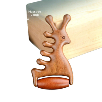 Medinis masažo šukos iš sandalmedžio – meridijinis masažas galvai ir veidui, 4-in-1 veido volelis ir gua sha masažuoklis