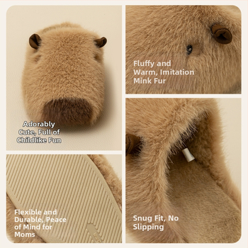 Vaikų pūkuotos medvilninės šlepetės, unisex, karikatūros dizainas, neslystanti TPR padas, išlaiko šilumą