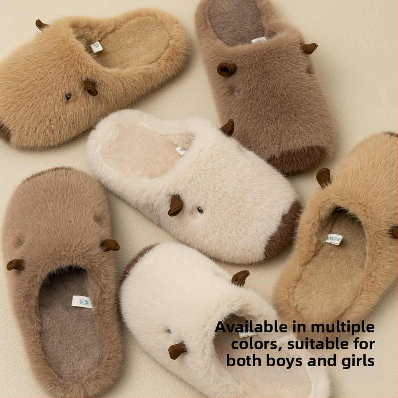 Vaikų pūkuotos medvilninės šlepetės, unisex, karikatūros dizainas, neslystanti TPR padas, išlaiko šilumą