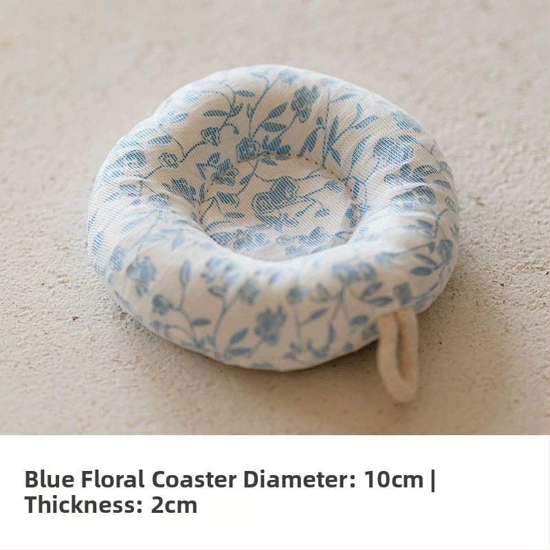 Japonijos stiliaus arbatinuko kilimėlis iš medvilnės-lino audinio, storas apsaugos nuo nudegimų sluoksnis, apskrito puodelio padėkliukas ir pieno padėklas, rankų darbas