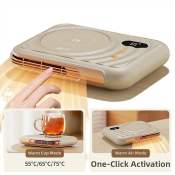 2-in-1 stalinis šildytuvas su keraminiu puodelio padėklu, nuolatinė temperatūra, be automatinio išjungimo