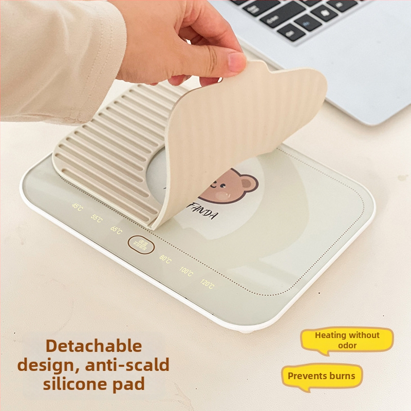 Gudra podstavka ar konstantu temperatūru mājas un biroja vajadzībām – ABS korpuss, ārēja barošanas avots, skārienvadība, automātiska izslēgšana, 6 temperatūras līmeņi