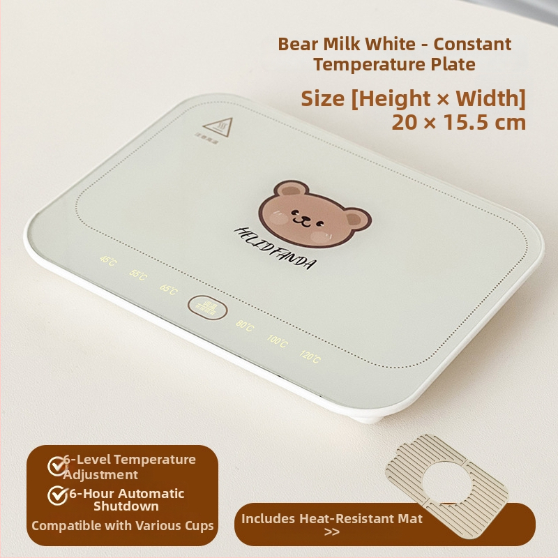 Gudra podstavka ar konstantu temperatūru mājas un biroja vajadzībām – ABS korpuss, ārēja barošanas avots, skārienvadība, automātiska izslēgšana, 6 temperatūras līmeņi