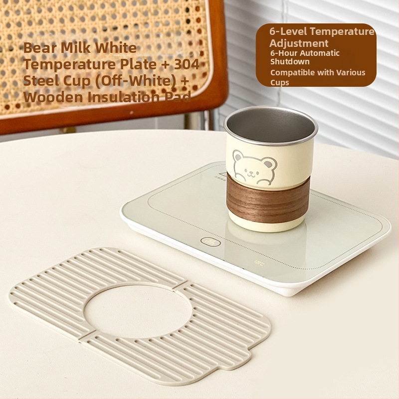 Gudra podstavka ar konstantu temperatūru mājas un biroja vajadzībām – ABS korpuss, ārēja barošanas avots, skārienvadība, automātiska izslēgšana, 6 temperatūras līmeņi