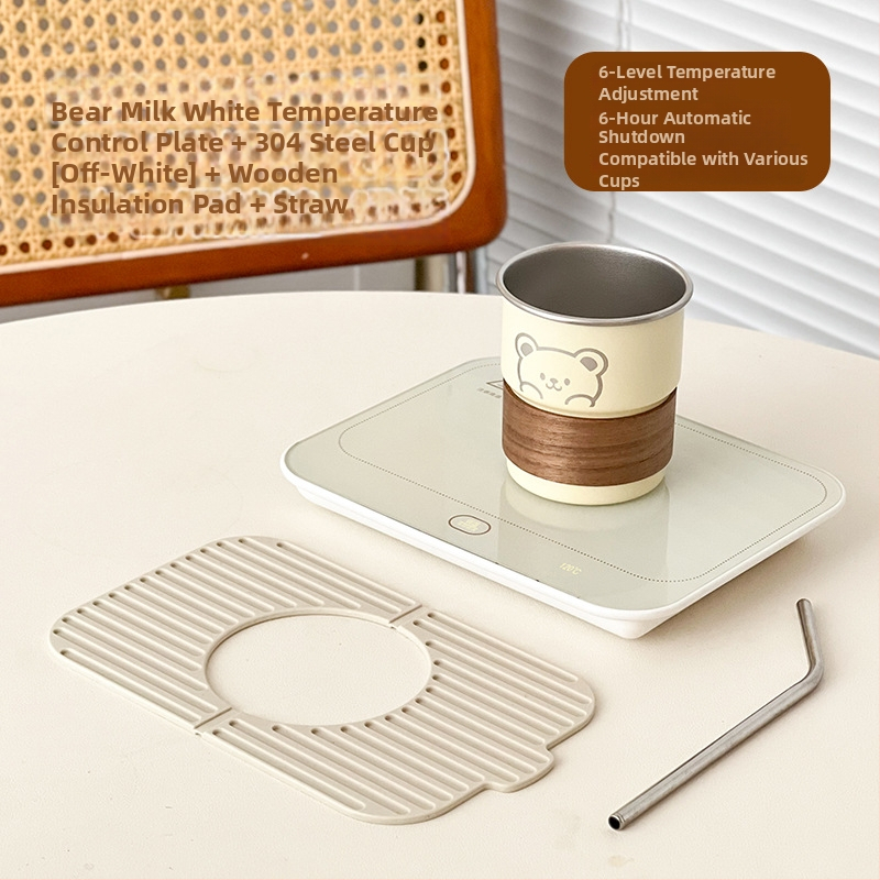 Gudra podstavka ar konstantu temperatūru mājas un biroja vajadzībām – ABS korpuss, ārēja barošanas avots, skārienvadība, automātiska izslēgšana, 6 temperatūras līmeņi