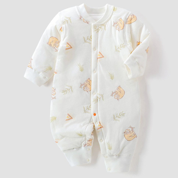 Памучен бебешки гащеризон, 100% памук, дебело подплатен, за есен и зима, дълъг ръкав, унисекс, зимно издание 2025 г.