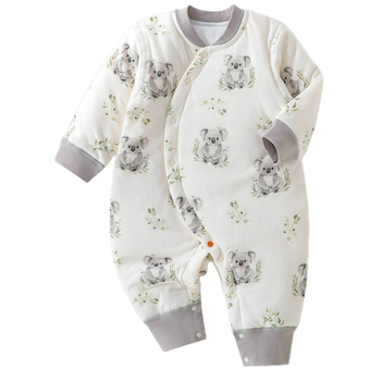 Памучен бебешки гащеризон, 100% памук, дебело подплатен, за есен и зима, дълъг ръкав, унисекс, зимно издание 2025 г.