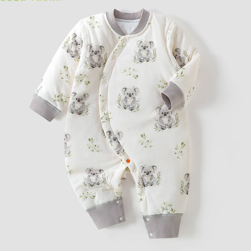 Памучен бебешки гащеризон, 100% памук, дебело подплатен, за есен и зима, дълъг ръкав, унисекс, зимно издание 2025 г.