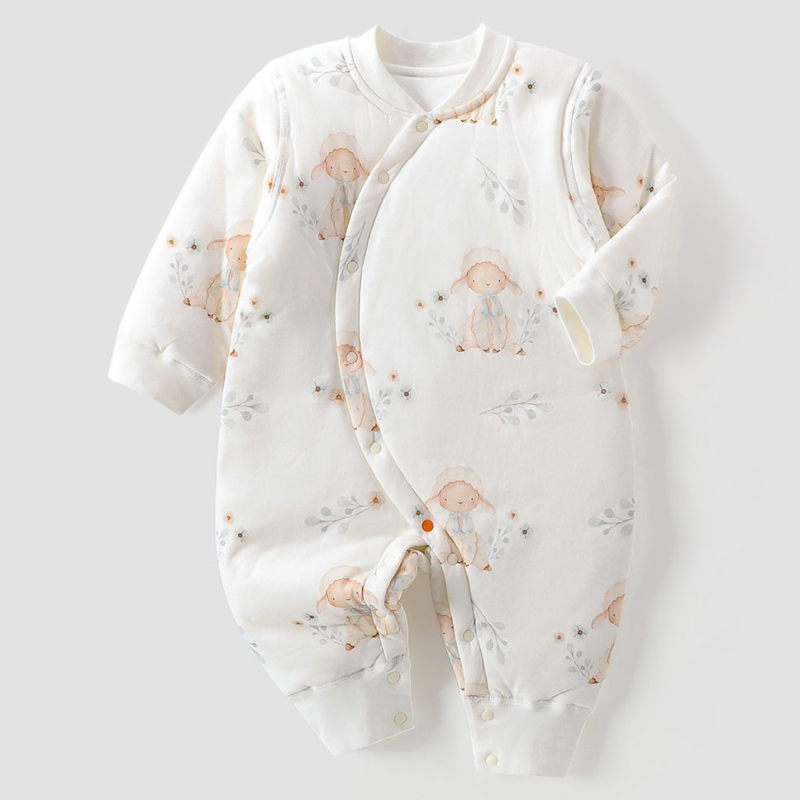 Памучен бебешки гащеризон, 100% памук, дебело подплатен, за есен и зима, дълъг ръкав, унисекс, зимно издание 2025 г.