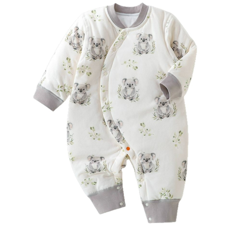 Памучен бебешки гащеризон, 100% памук, дебело подплатен, за есен и зима, дълъг ръкав, унисекс, зимно издание 2025 г.