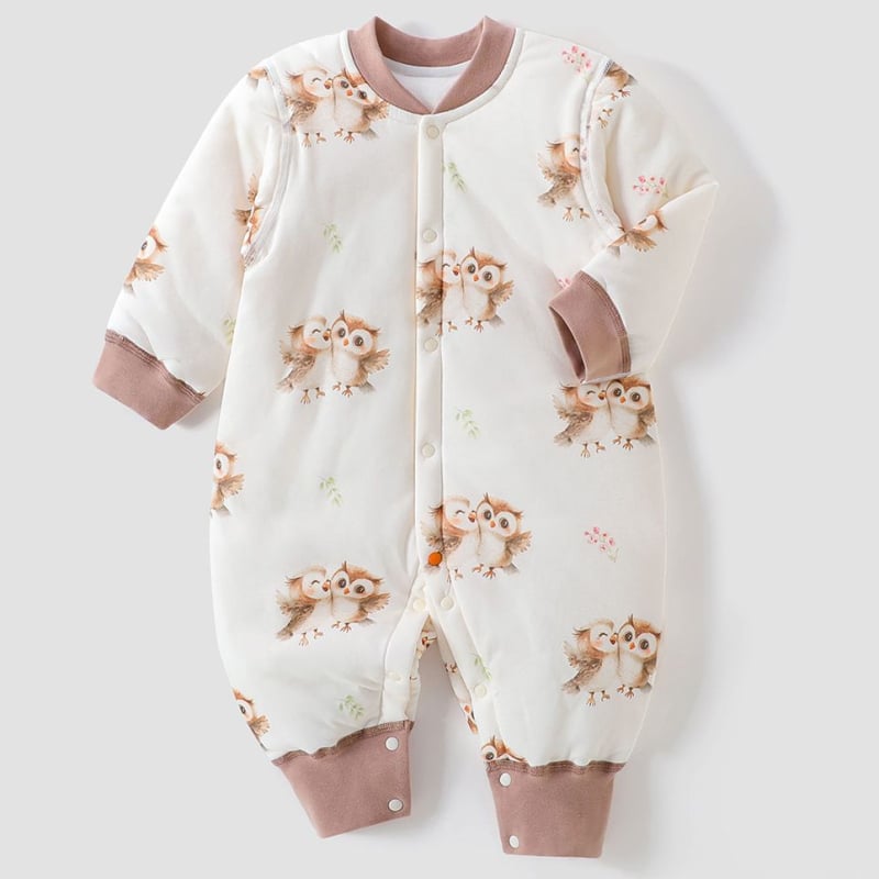 Памучен бебешки гащеризон, 100% памук, дебело подплатен, за есен и зима, дълъг ръкав, унисекс, зимно издание 2025 г.