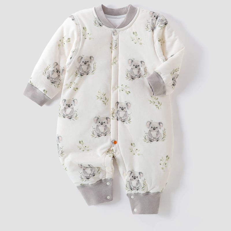 Памучен бебешки гащеризон, 100% памук, дебело подплатен, за есен и зима, дълъг ръкав, унисекс, зимно издание 2025 г.