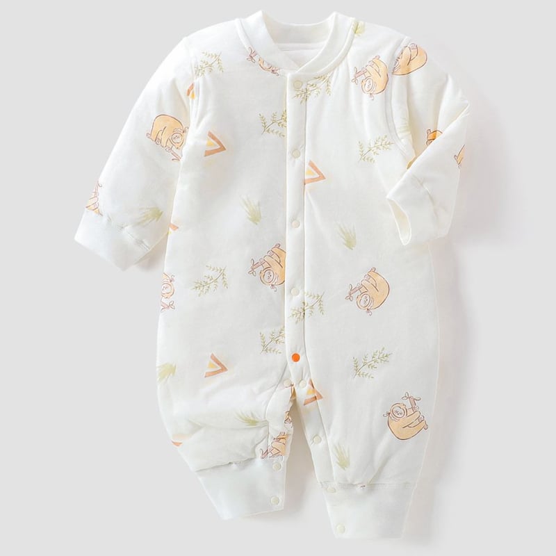 Памучен бебешки гащеризон, 100% памук, дебело подплатен, за есен и зима, дълъг ръкав, унисекс, зимно издание 2025 г.