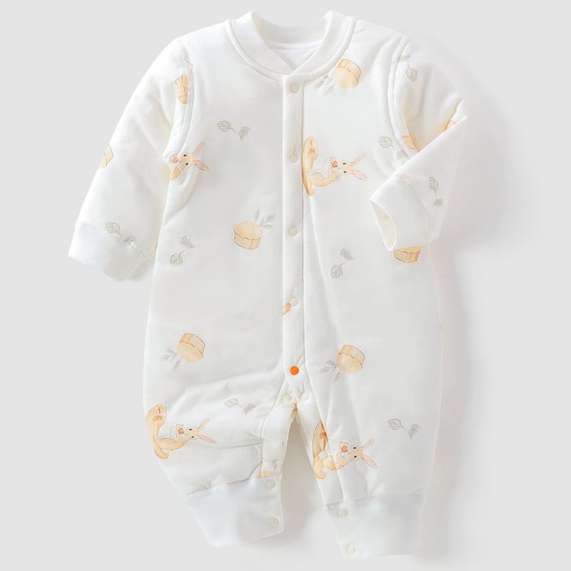 Памучен бебешки гащеризон, 100% памук, дебело подплатен, за есен и зима, дълъг ръкав, унисекс, зимно издание 2025 г.