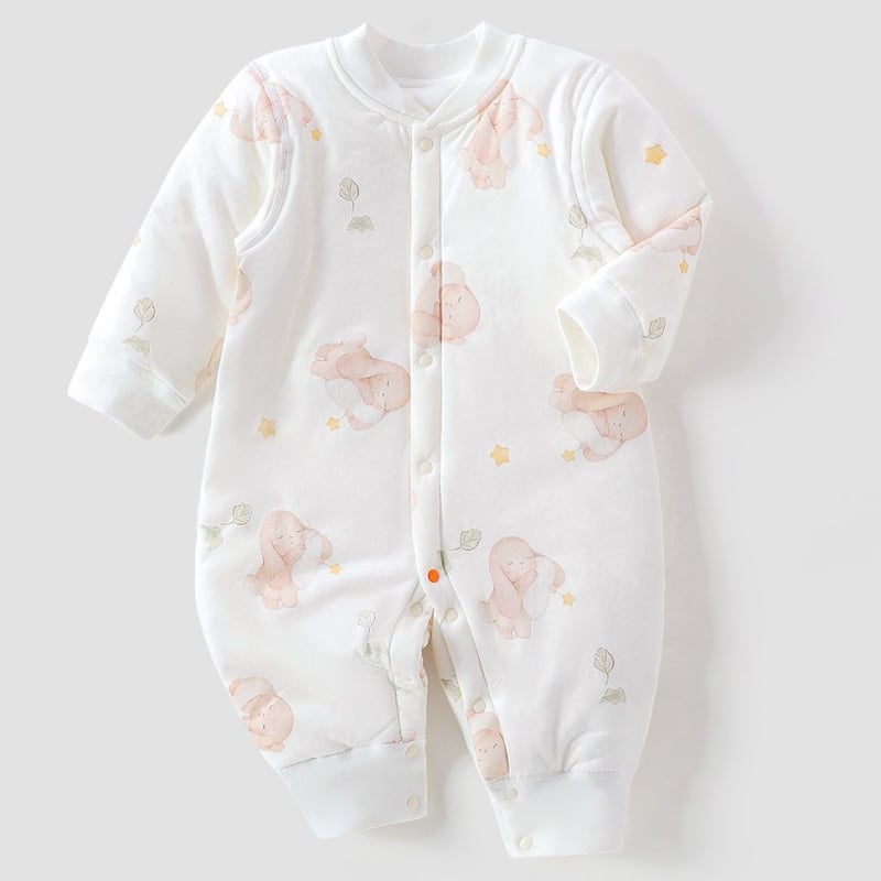 Памучен бебешки гащеризон, 100% памук, дебело подплатен, за есен и зима, дълъг ръкав, унисекс, зимно издание 2025 г.