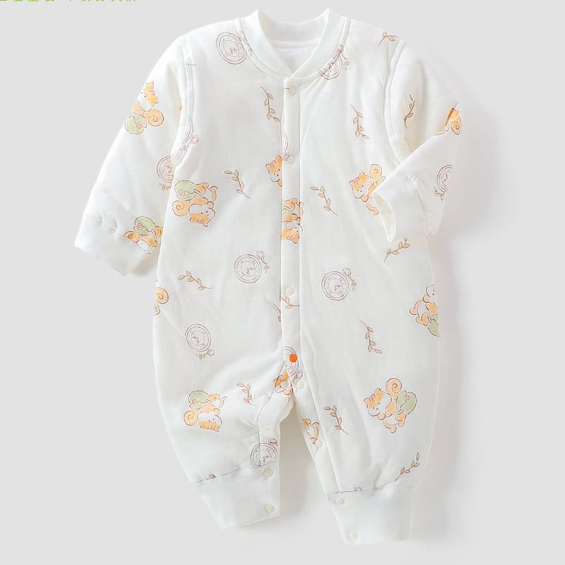 Памучен бебешки гащеризон, 100% памук, дебело подплатен, за есен и зима, дълъг ръкав, унисекс, зимно издание 2025 г.