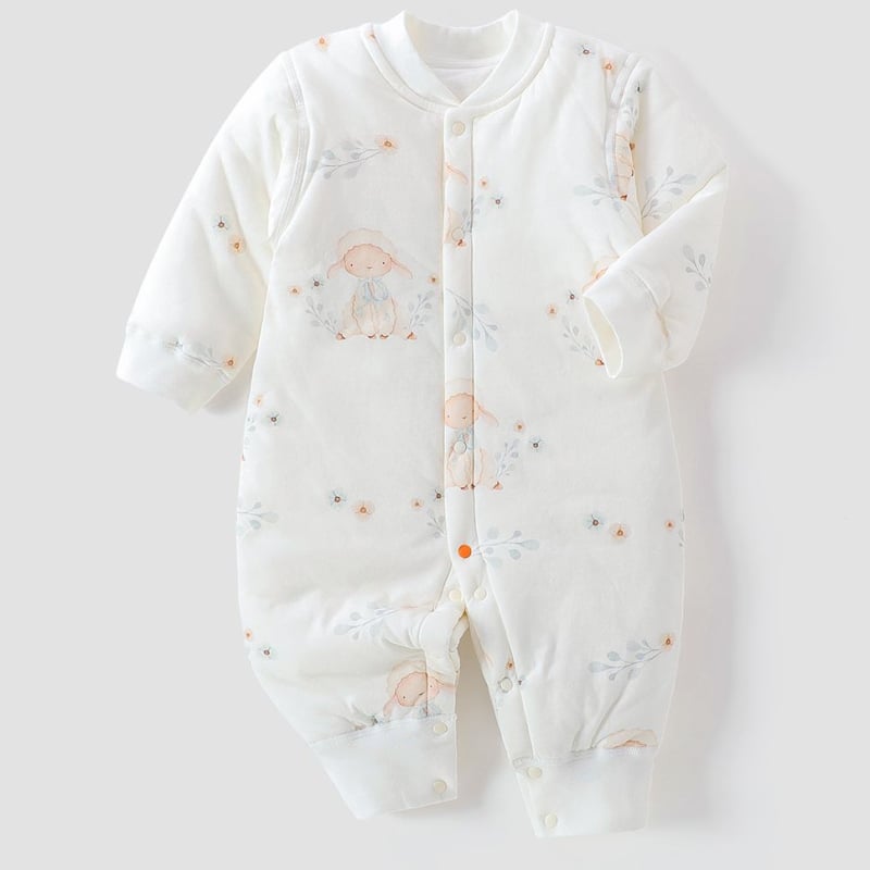 Памучен бебешки гащеризон, 100% памук, дебело подплатен, за есен и зима, дълъг ръкав, унисекс, зимно издание 2025 г.