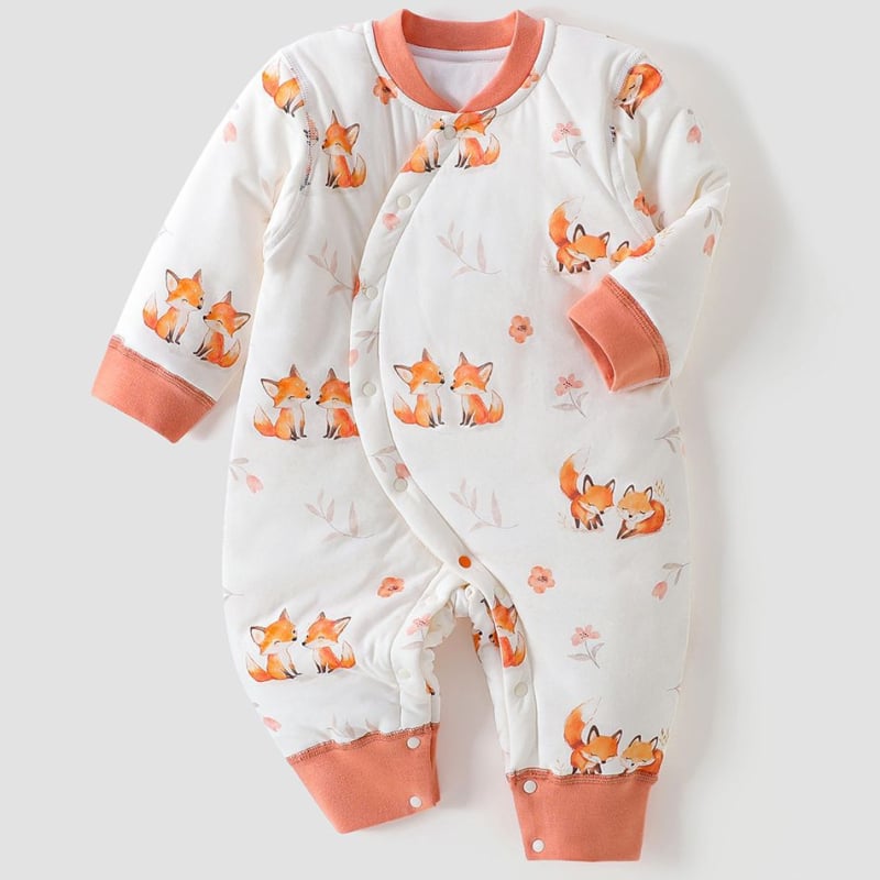 Памучен бебешки гащеризон, 100% памук, дебело подплатен, за есен и зима, дълъг ръкав, унисекс, зимно издание 2025 г.