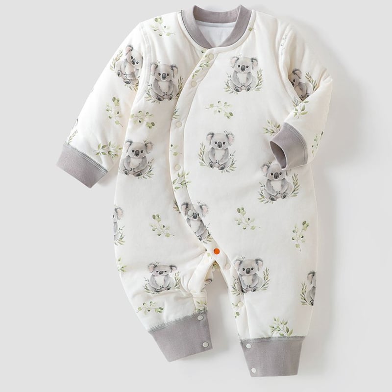 Памучен бебешки гащеризон, 100% памук, дебело подплатен, за есен и зима, дълъг ръкав, унисекс, зимно издание 2025 г.