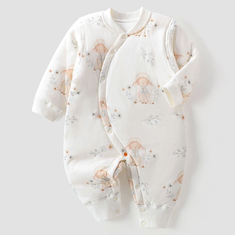 Памучен бебешки гащеризон, 100% памук, дебело подплатен, за есен и зима, дълъг ръкав, унисекс, зимно издание 2025 г.